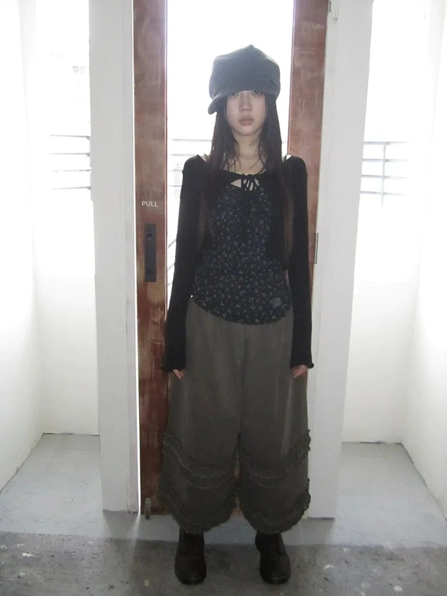 ang project Vintage Floral Tie Front Crop Top And Long Sleeve Cover Set Set