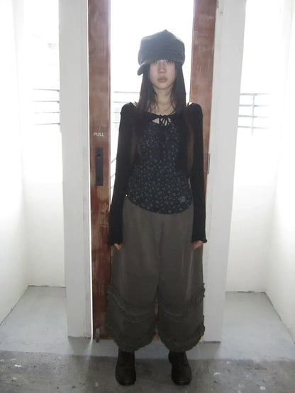 ang project Vintage Floral Tie Front Crop Top And Long Sleeve Cover Set Set