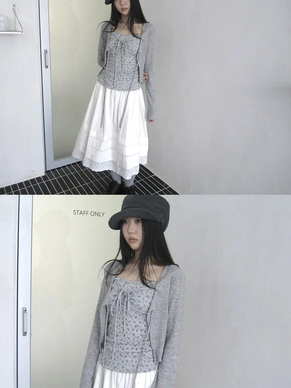 ang project Vintage Floral Tie Front Crop Top And Long Sleeve Cover Set Set