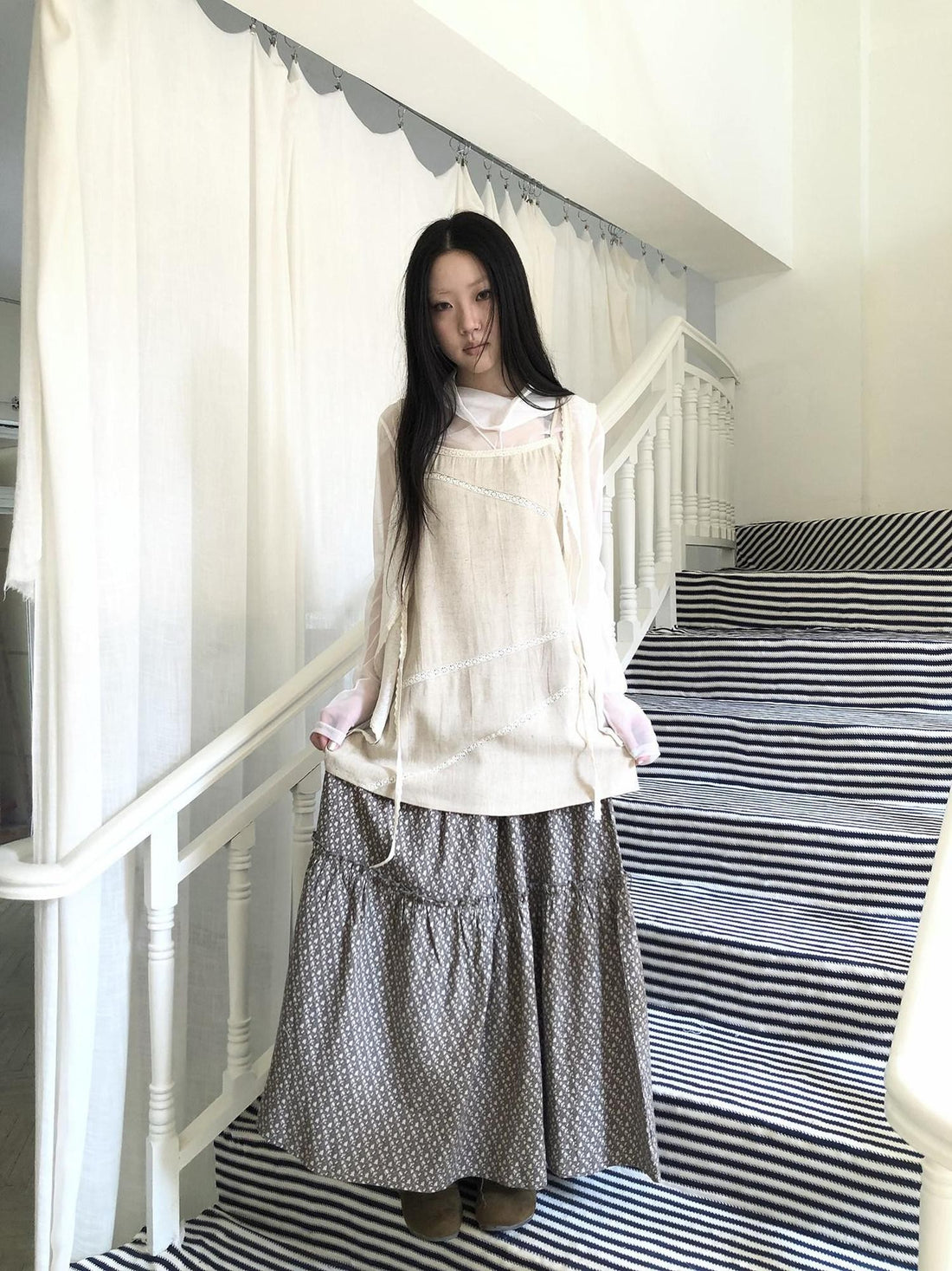 ang project Vintage Forest Asymmetric Tie Front Striped Women&