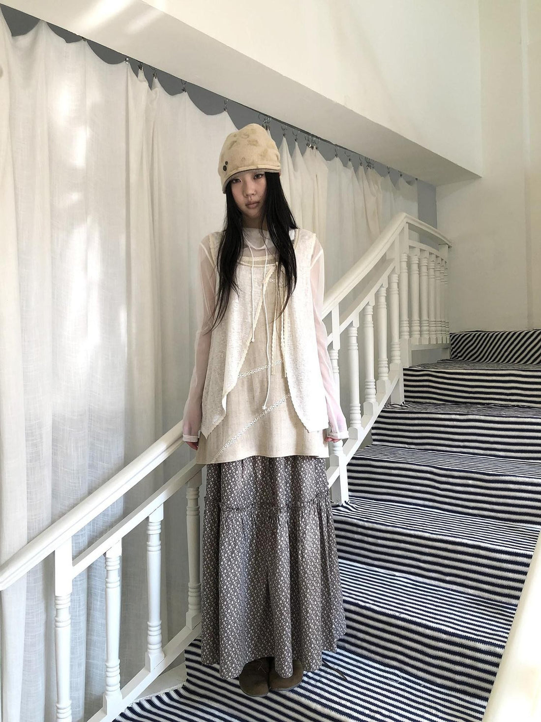 ang project Vintage Forest Asymmetric Tie Front Striped Women&