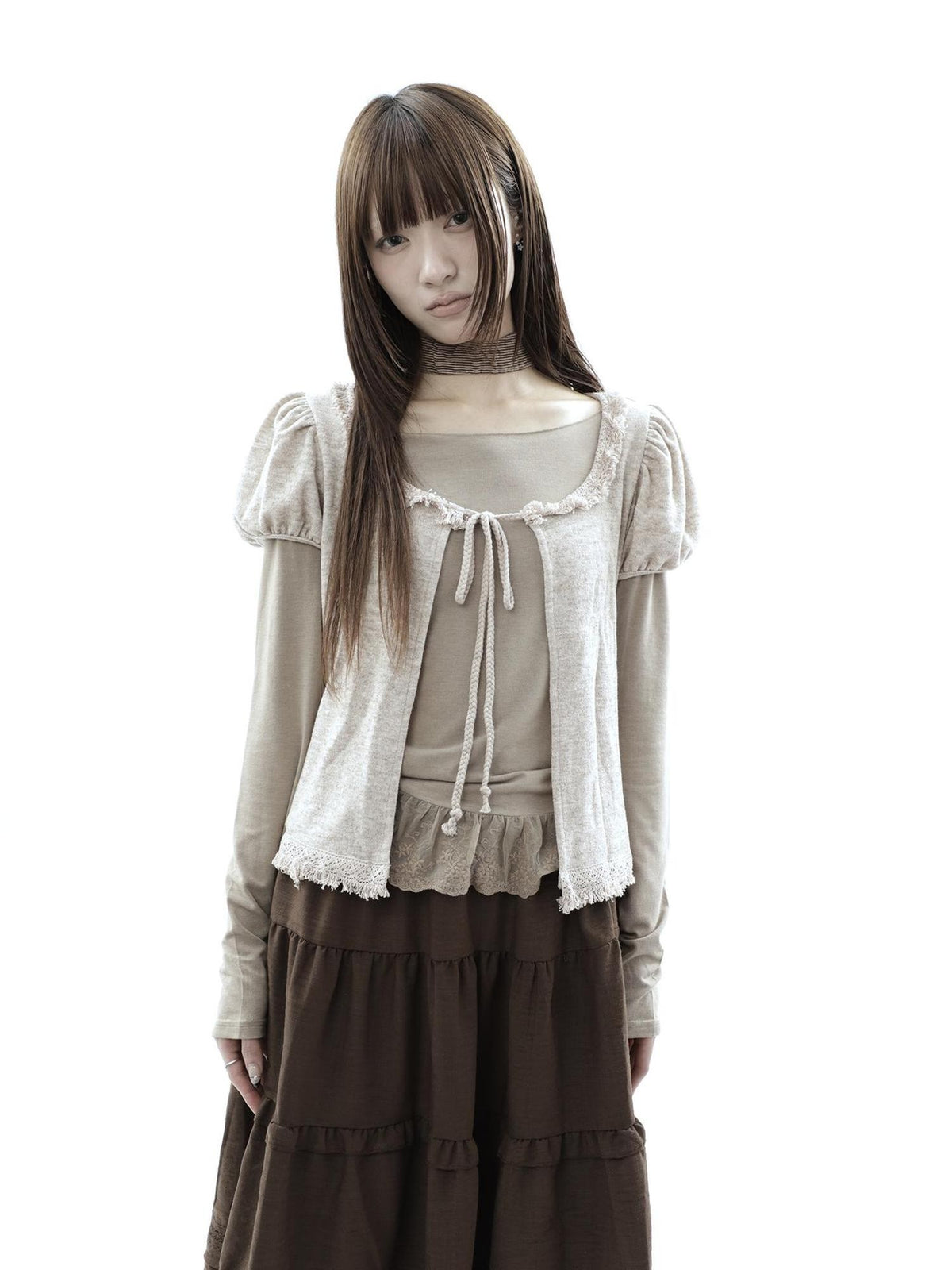 ang project Vintage Fringe Lace Trim Spliced Two Piece Women&