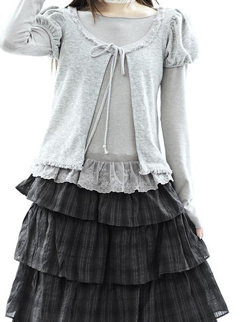 ang project Vintage Fringe Lace Trim Spliced Two Piece Women&