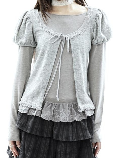 ang project Vintage Fringe Lace Trim Spliced Two Piece Women&