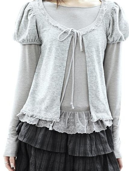 ang project Vintage Fringe Lace Trim Spliced Two Piece Women&