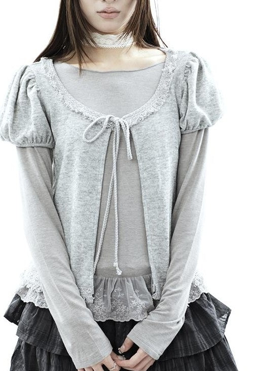 ang project Vintage Fringe Lace Trim Spliced Two Piece Women&