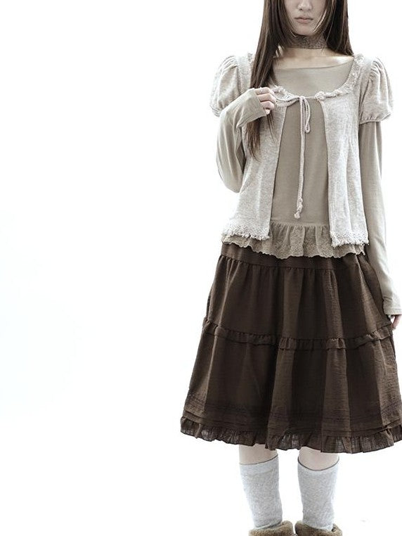 ang project Vintage Fringe Lace Trim Spliced Two Piece Women&