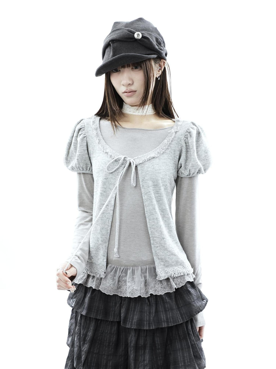 ang project Vintage Fringe Lace Trim Spliced Two Piece Women&