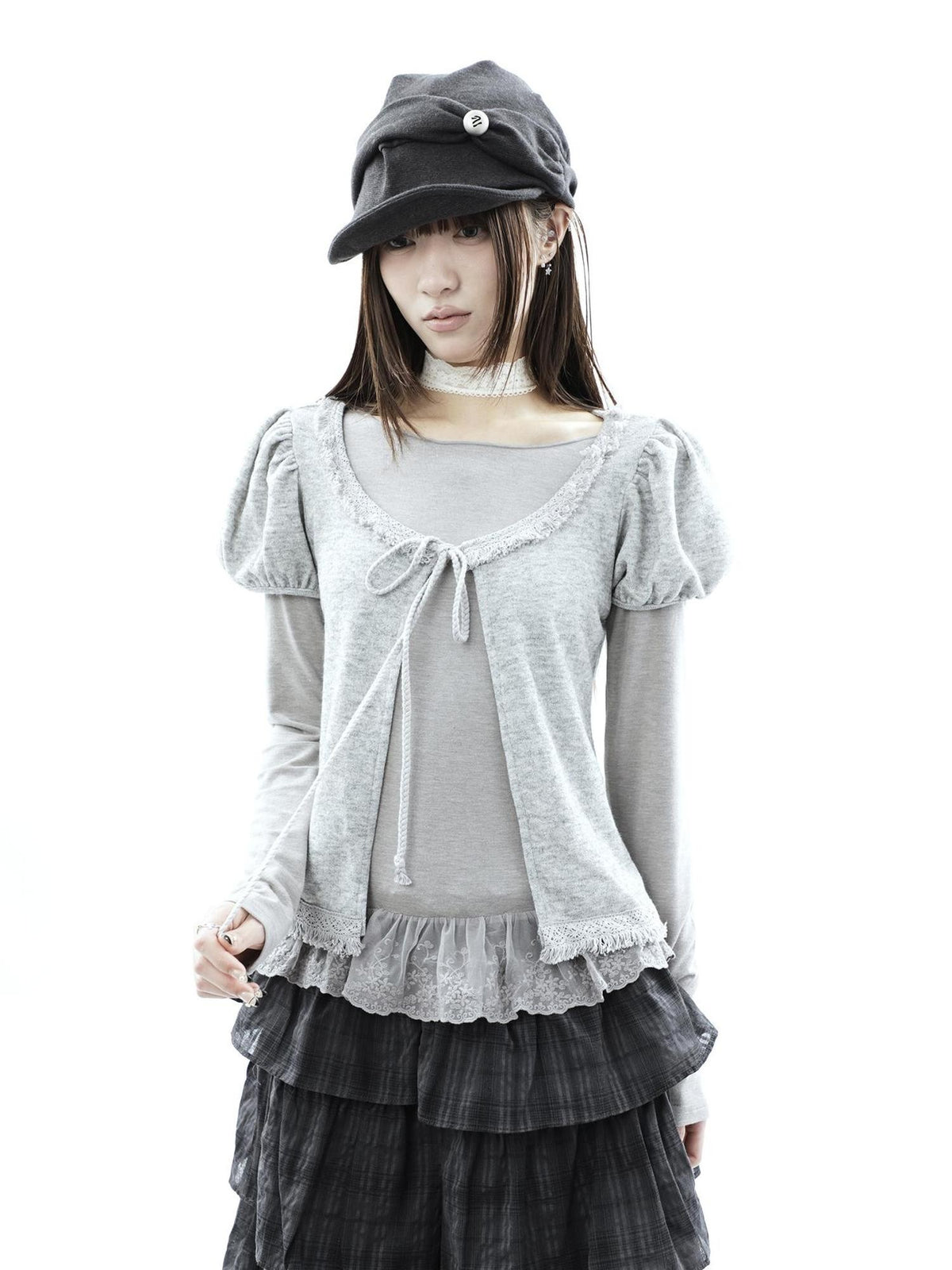 ang project Vintage Fringe Lace Trim Spliced Two Piece Women&