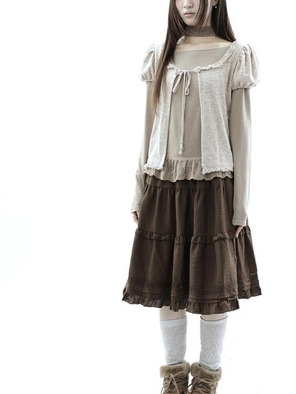 ang project Vintage Fringe Lace Trim Spliced Two Piece Women&