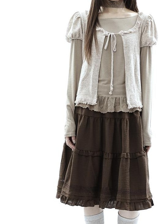 ang project Vintage Fringe Lace Trim Spliced Two Piece Women&