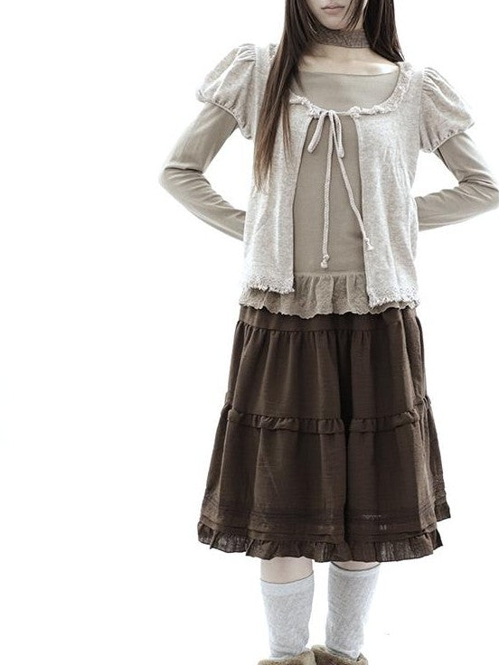ang project Vintage Fringe Lace Trim Spliced Two Piece Women&