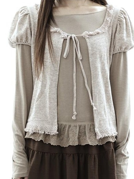 ang project Vintage Fringe Lace Trim Spliced Two Piece Women&