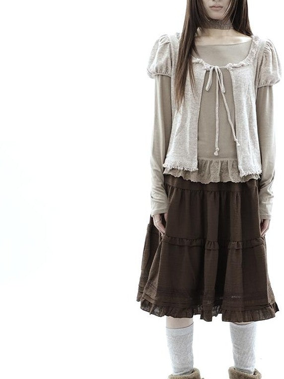 ang project Vintage Fringe Lace Trim Spliced Two Piece Women&