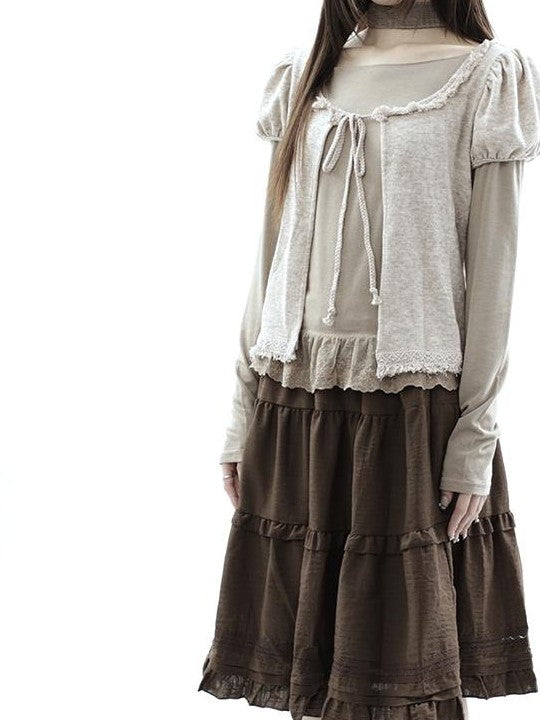 ang project Vintage Fringe Lace Trim Spliced Two Piece Women&