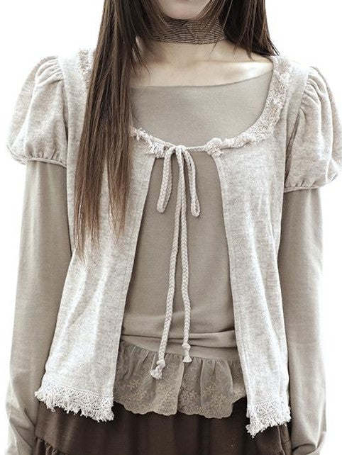 ang project Vintage Fringe Lace Trim Spliced Two Piece Women&