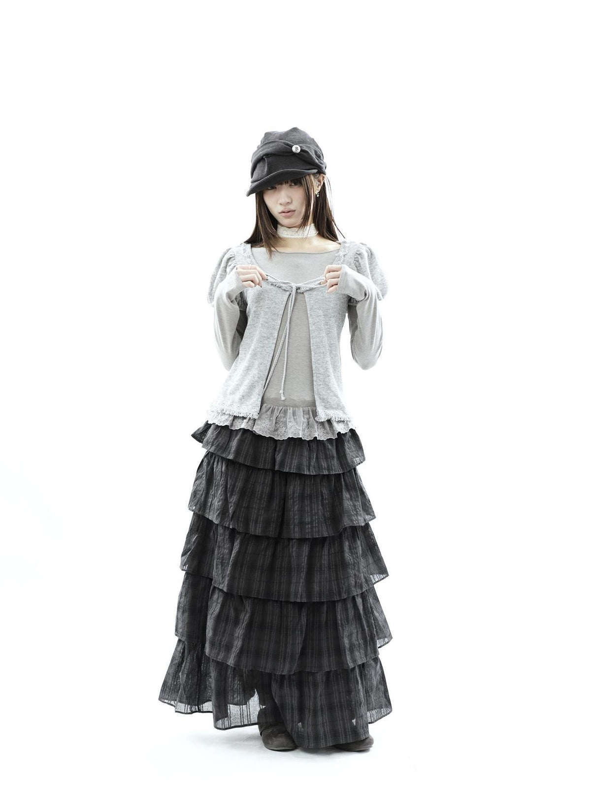 ang project Vintage Fringe Lace Trim Spliced Two Piece Women&
