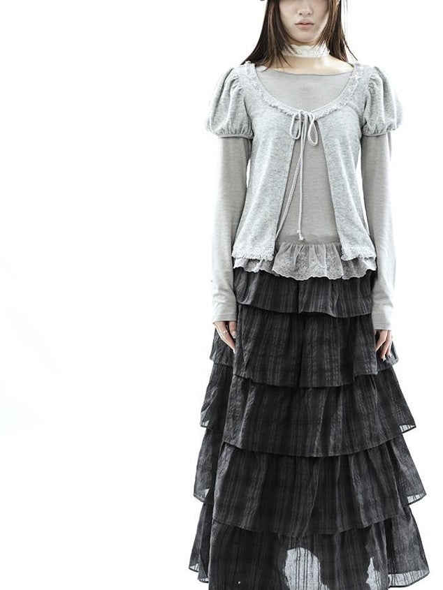 ang project Vintage Fringe Lace Trim Spliced Two Piece Women&