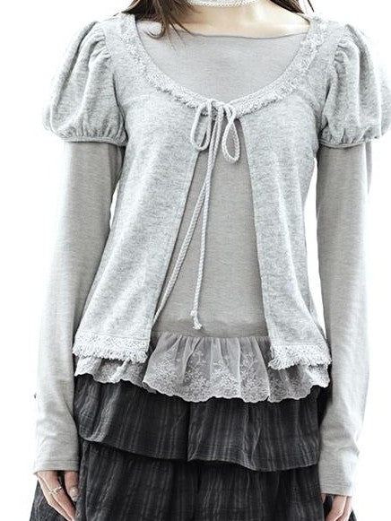 ang project Vintage Fringe Lace Trim Spliced Two Piece Women&