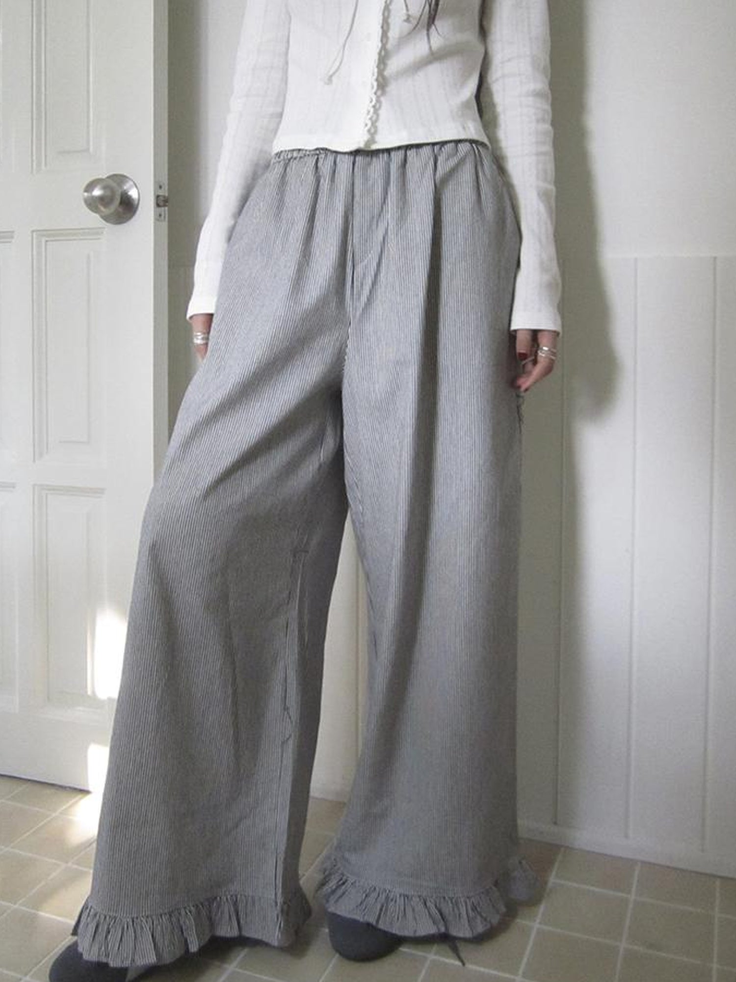 ang project Vintage Fungal Stripe Elastic Waist Wide Leg Pants