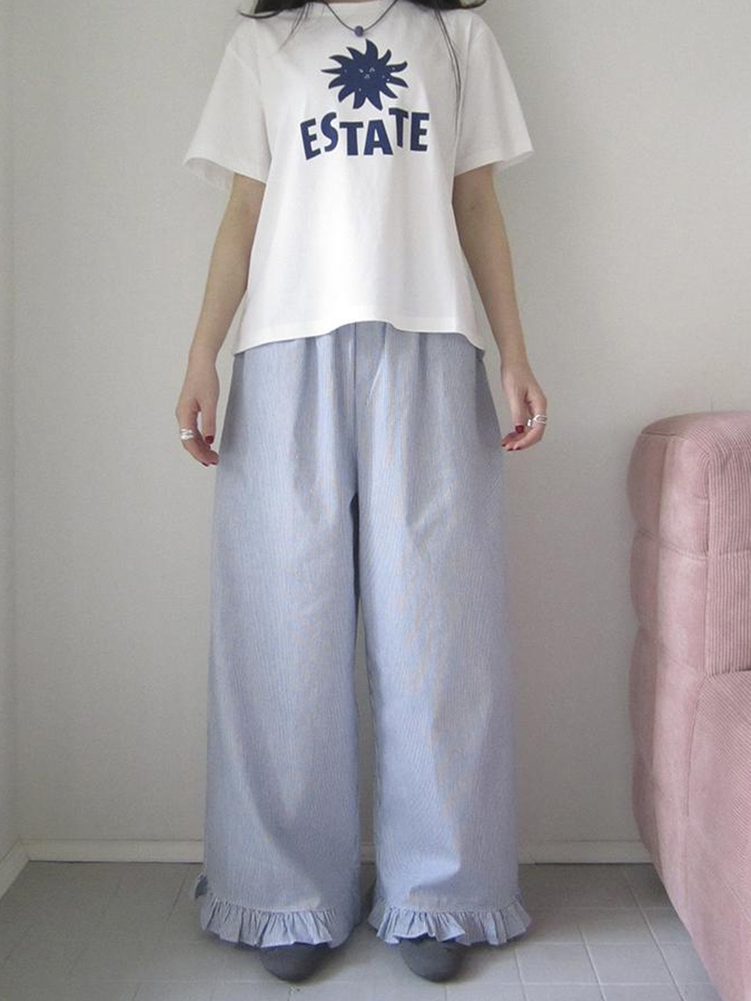 ang project Vintage Fungal Stripe Elastic Waist Wide Leg Pants