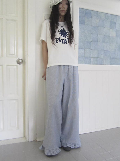 ang project Vintage Fungal Stripe Elastic Waist Wide Leg Pants