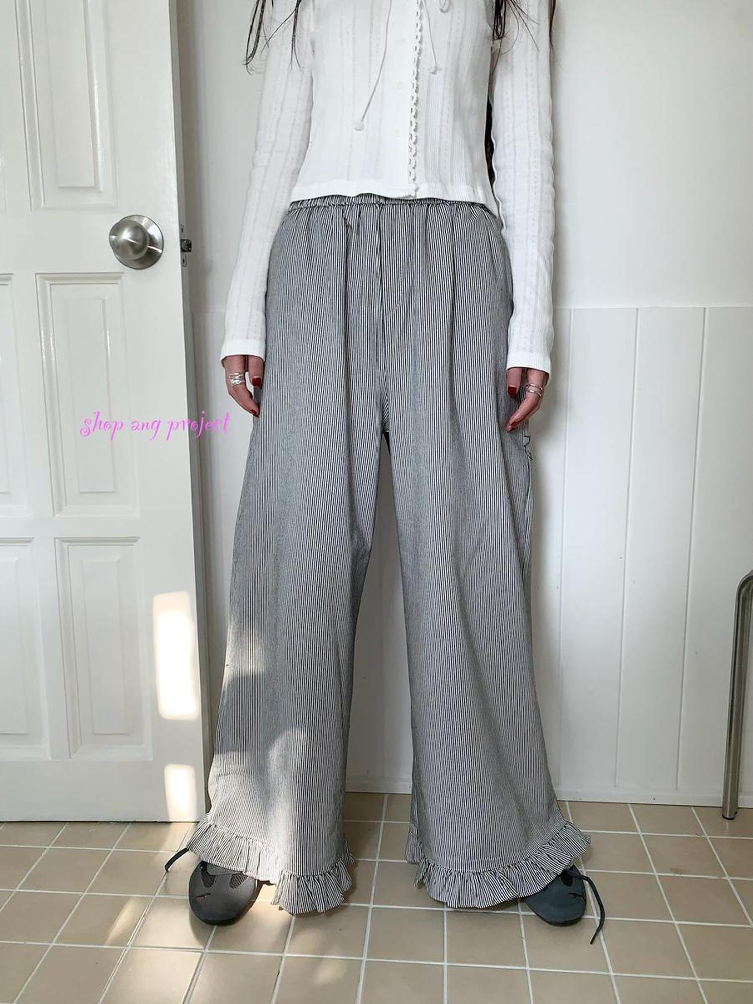 ang project Vintage Fungal Stripe Elastic Waist Wide Leg Pants
