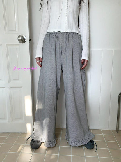 ang project Vintage Fungal Stripe Elastic Waist Wide Leg Pants