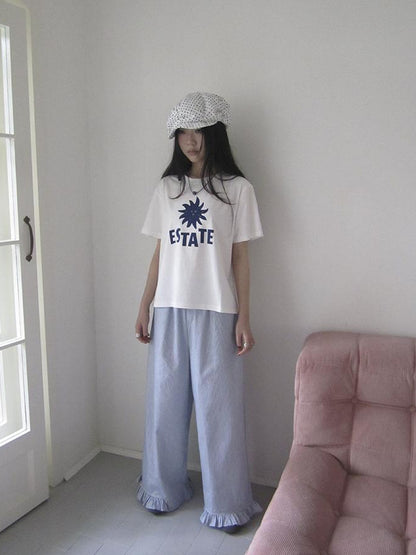 ang project Vintage Fungal Stripe Elastic Waist Wide Leg Pants