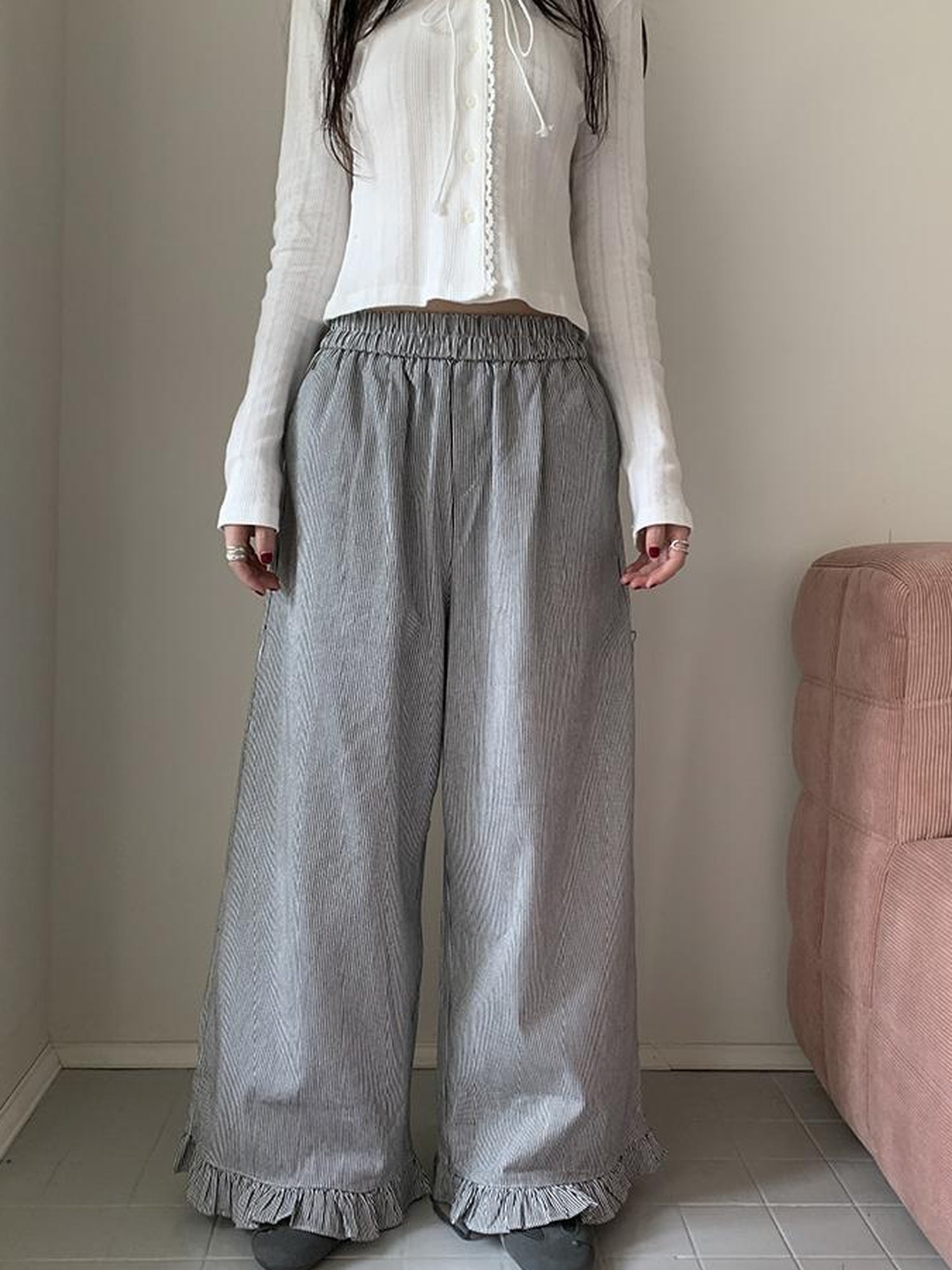 ang project Vintage Fungal Stripe Elastic Waist Wide Leg Pants