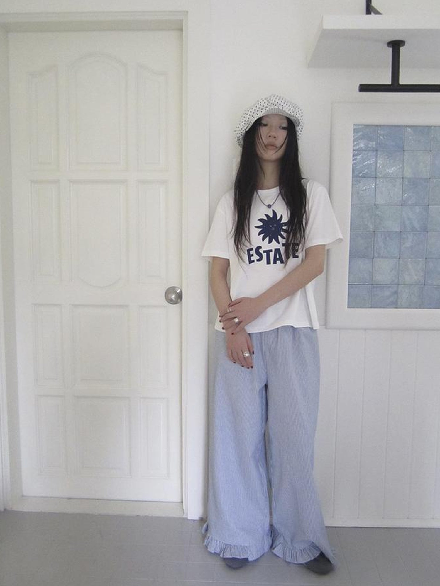 ang project Vintage Fungal Stripe Elastic Waist Wide Leg Pants