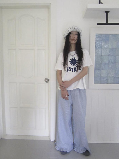 ang project Vintage Fungal Stripe Elastic Waist Wide Leg Pants