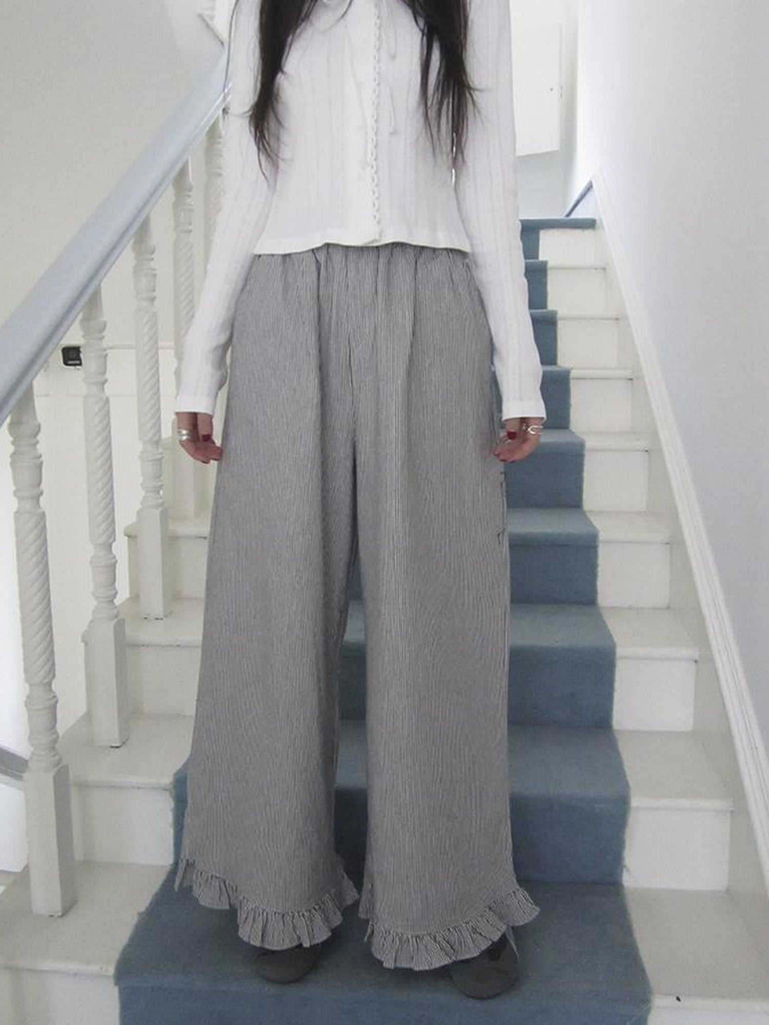 ang project Vintage Fungal Stripe Elastic Waist Wide Leg Pants