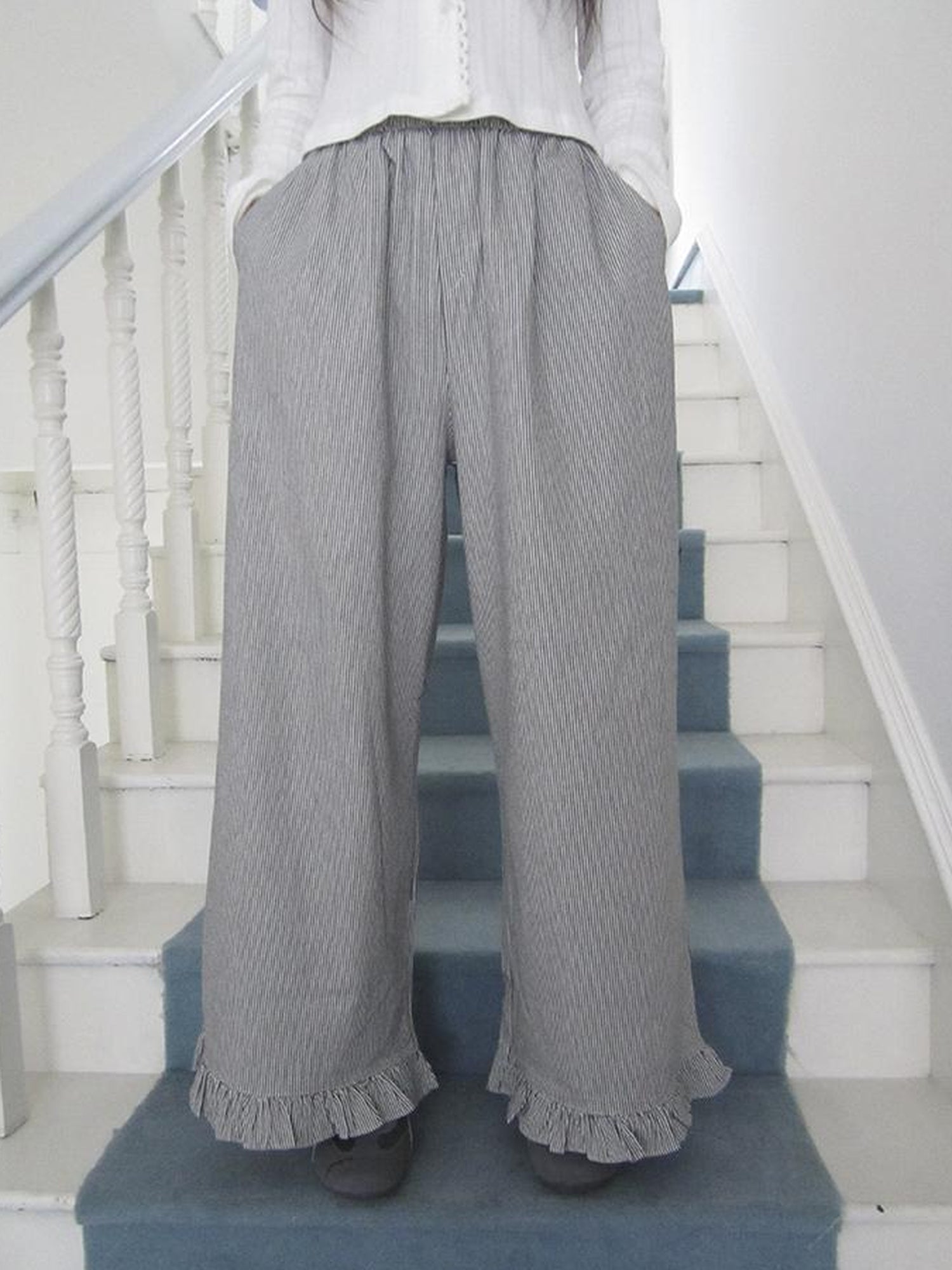 ang project Vintage Fungal Stripe Elastic Waist Wide Leg Pants