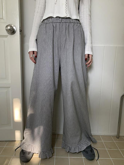 ang project Vintage Fungal Stripe Elastic Waist Wide Leg Pants
