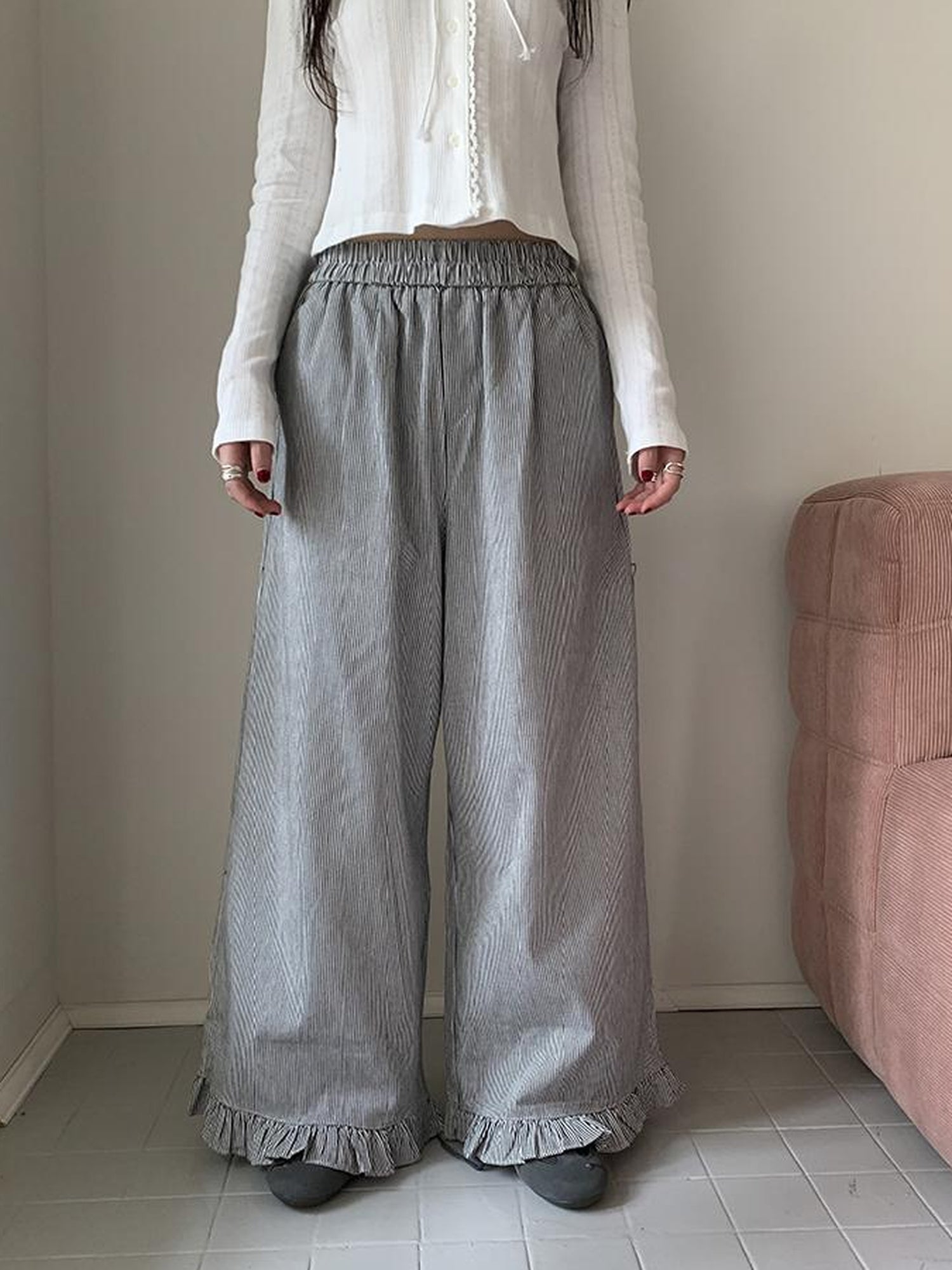 ang project Vintage Fungal Stripe Elastic Waist Wide Leg Pants
