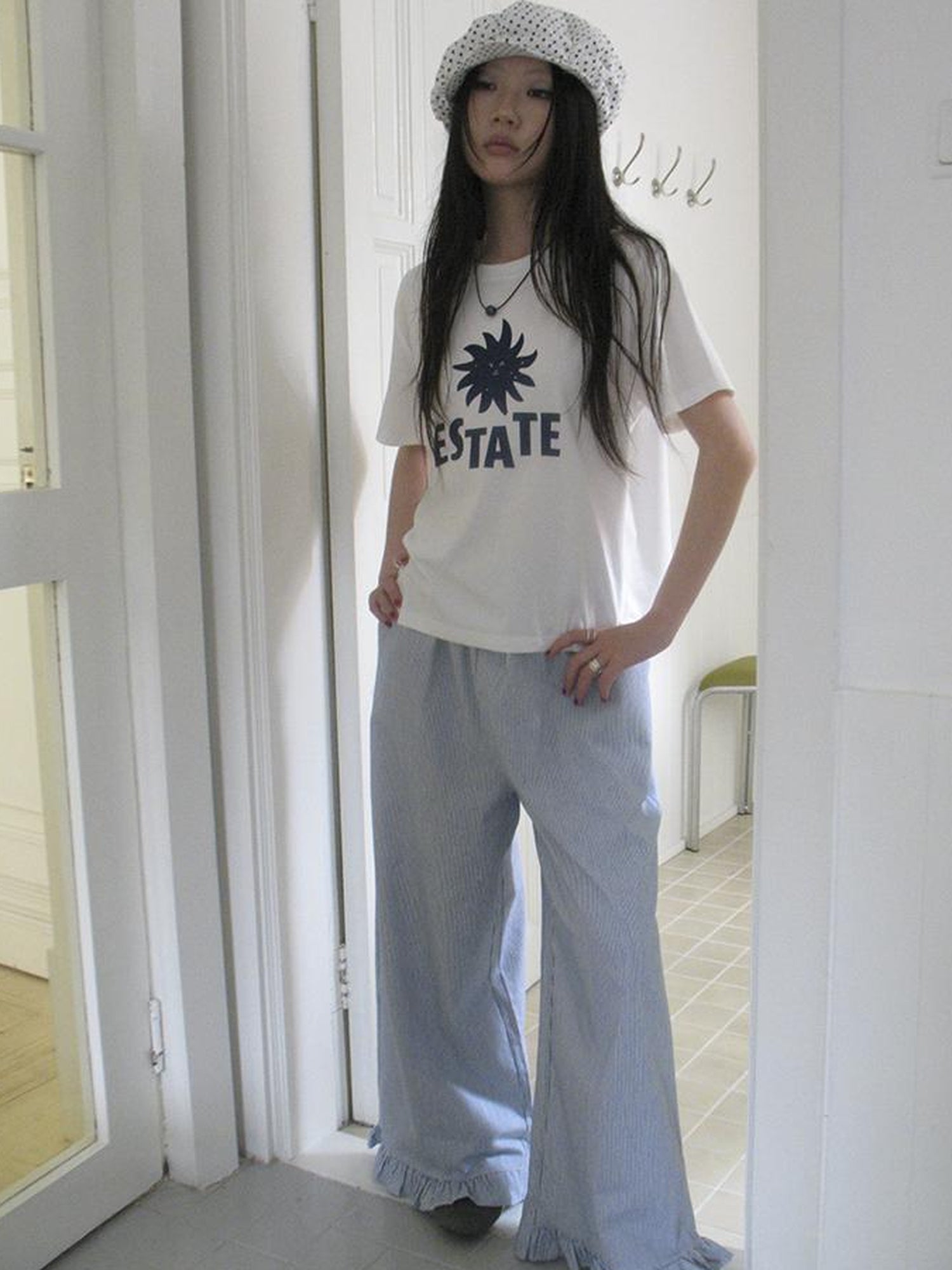 ang project Vintage Fungal Stripe Elastic Waist Wide Leg Pants