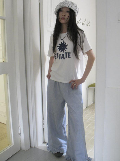 ang project Vintage Fungal Stripe Elastic Waist Wide Leg Pants