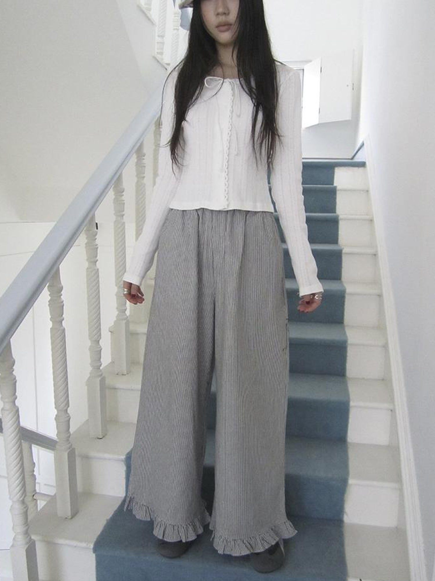 ang project Vintage Fungal Stripe Elastic Waist Wide Leg Pants