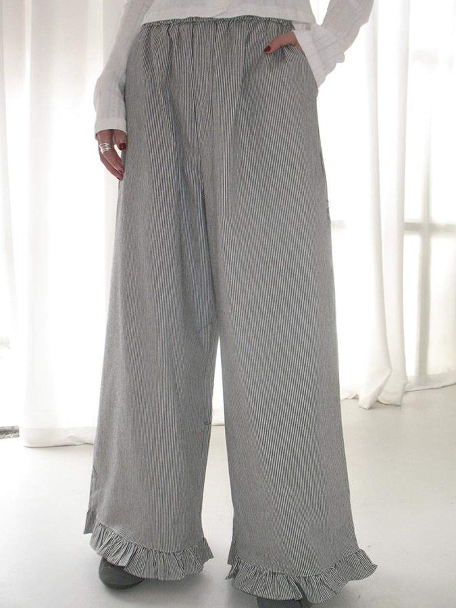 ang project Vintage Fungal Stripe Elastic Waist Wide Leg Pants
