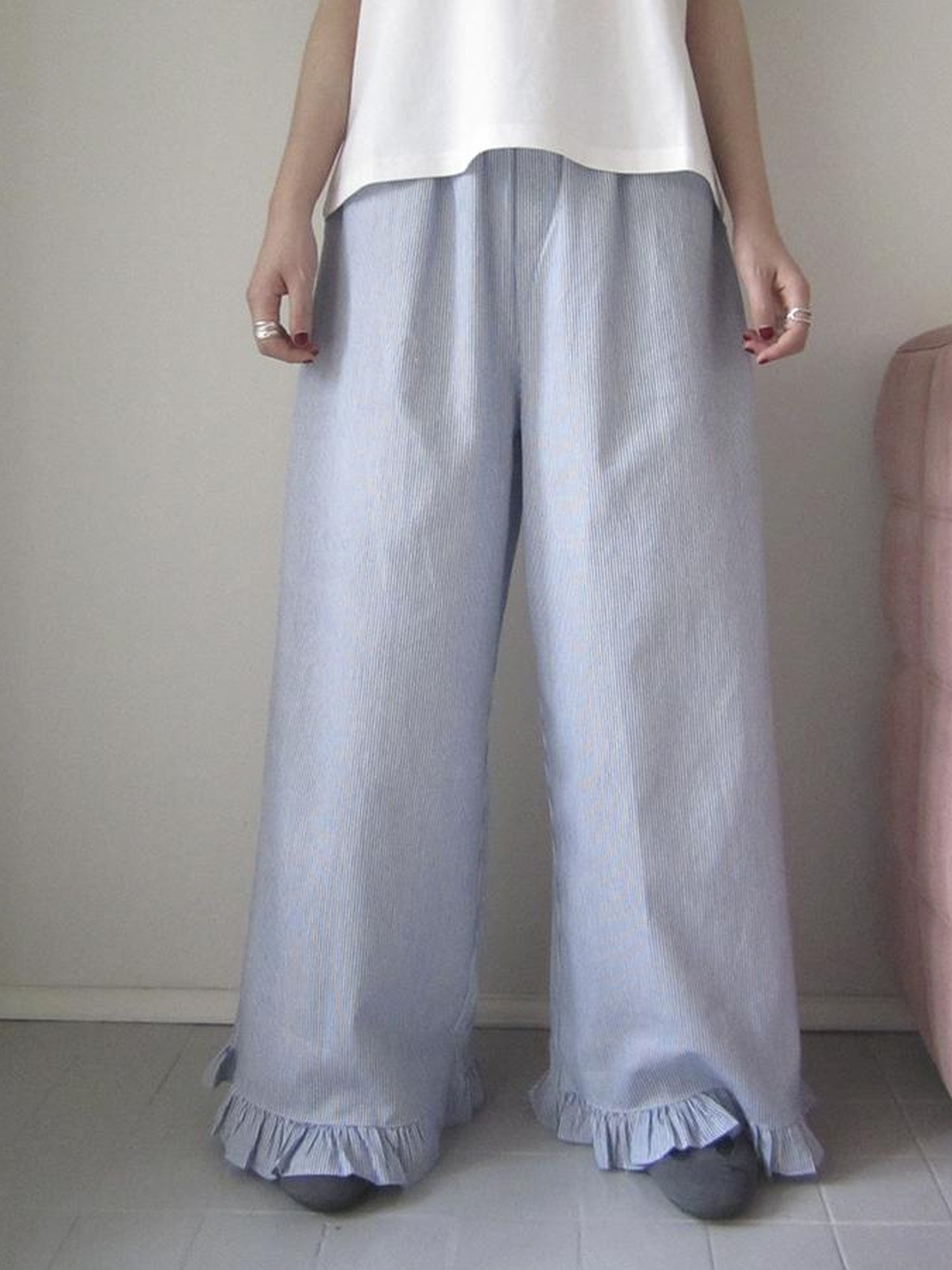 ang project Vintage Fungal Stripe Elastic Waist Wide Leg Pants