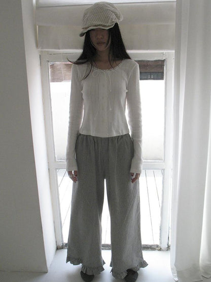 ang project Vintage Fungal Stripe Elastic Waist Wide Leg Pants