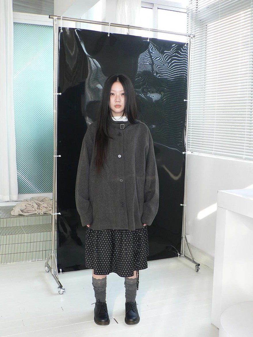 ang project Vintage Funnel Neck Button Front Loose Fit Long Sleeve Women&
