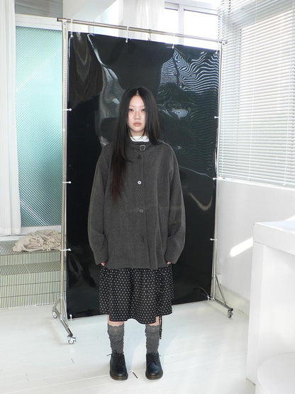 ang project Vintage Funnel Neck Button Front Loose Fit Long Sleeve Women&