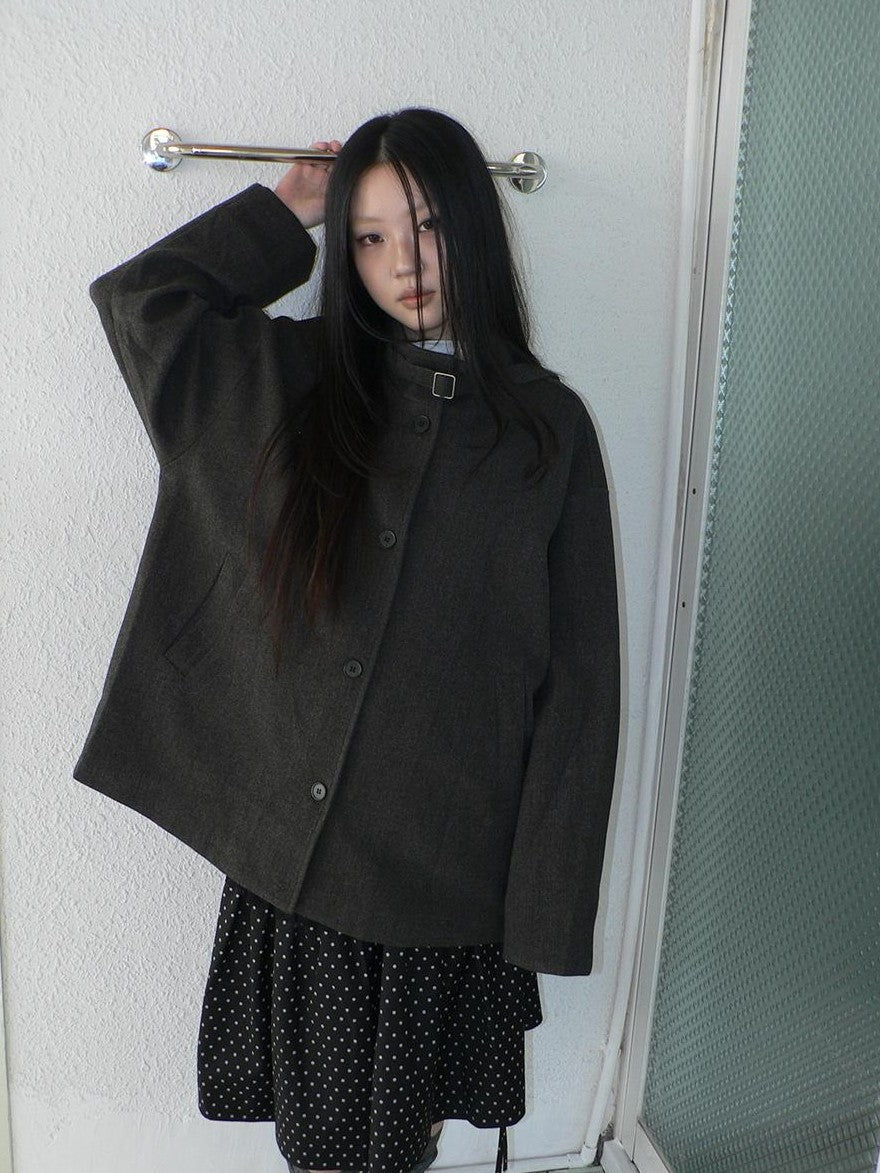 ang project Vintage Funnel Neck Button Front Loose Fit Long Sleeve Women&
