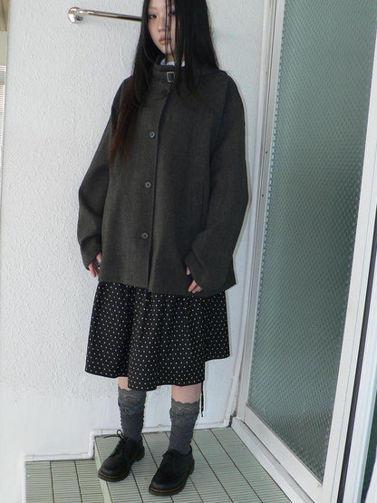 ang project Vintage Funnel Neck Button Front Loose Fit Long Sleeve Women&