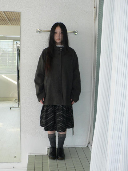 ang project Vintage Funnel Neck Button Front Loose Fit Long Sleeve Women&