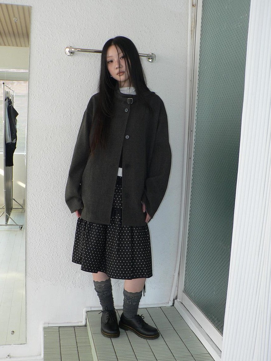 ang project Vintage Funnel Neck Button Front Loose Fit Long Sleeve Women&