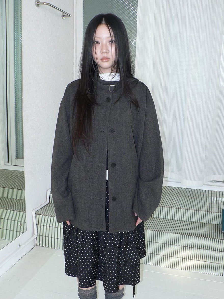 ang project Vintage Funnel Neck Button Front Loose Fit Long Sleeve Women&