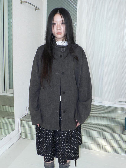 ang project Vintage Funnel Neck Button Front Loose Fit Long Sleeve Women&